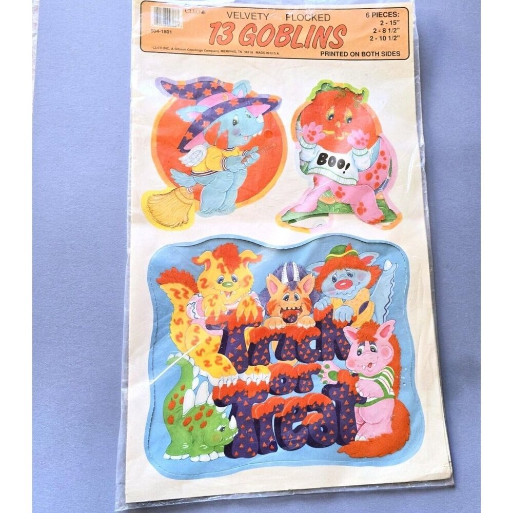 Vintage Halloween Die Cuts Goblins Vintage 1980 Flocked Velvety Classroom Decor